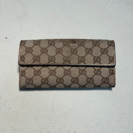 Gucci 00s Monogram Canvas GG Wallet Long Abbey + D-Ring