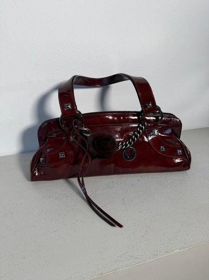 Roberta Gandolfi Y2K Glossy Hand Bag bordeaux red Silver Chain & Studs