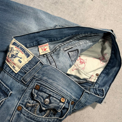 True Religion Y2K Straight Jeans Rainbow Stitch distressed (34)