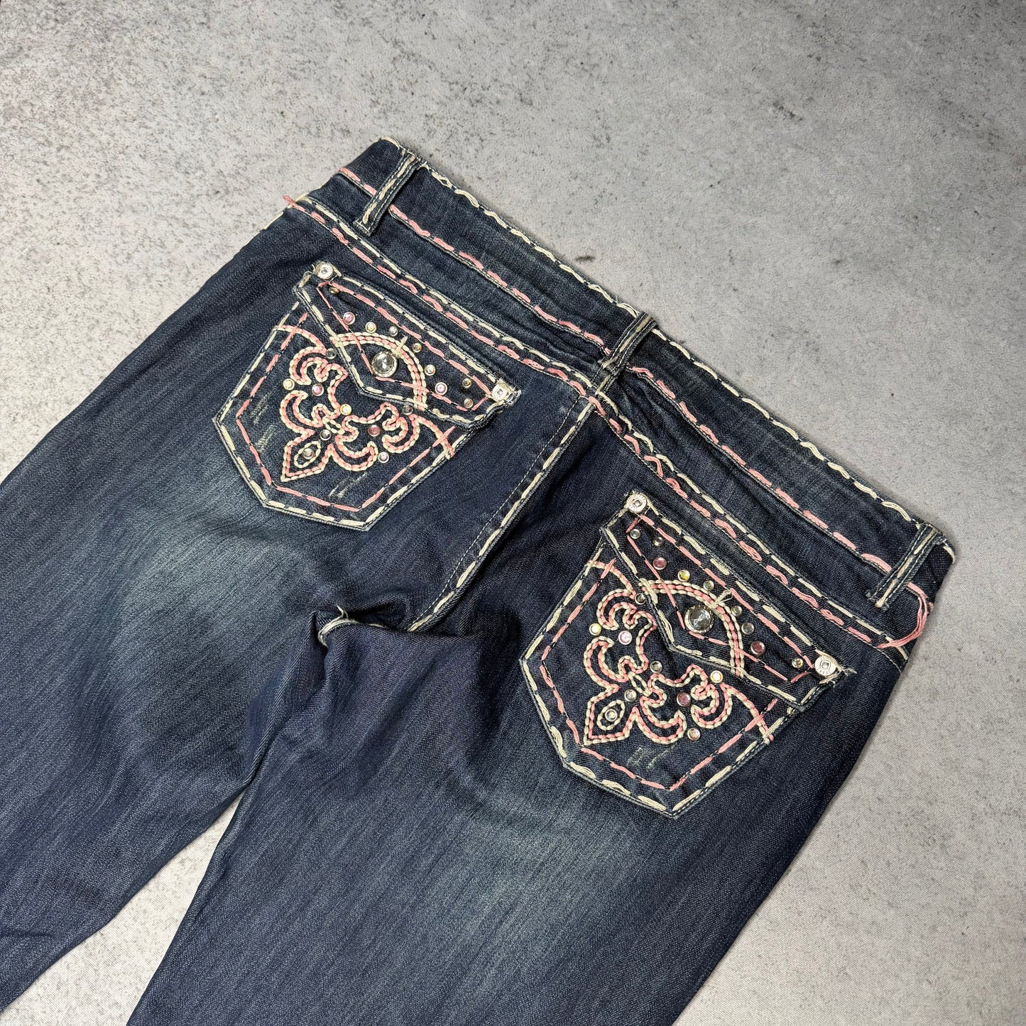 Monicas Jeans Y2K Low Waist Jeans Contrast Stitch (Womens XL)