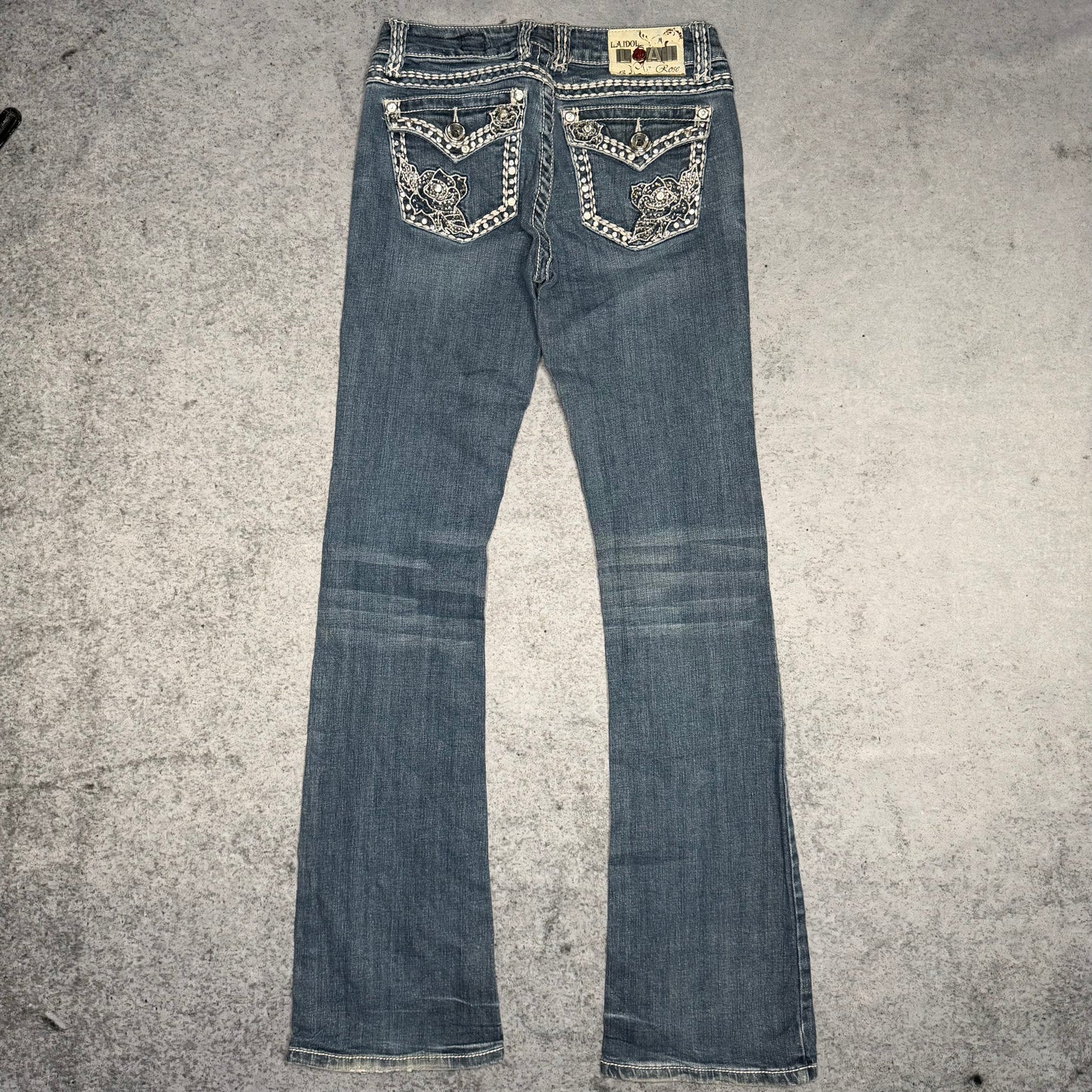 LA Idol Y2K Low Waist Bootcut Jeans Rare Gemstone Details (29/34)