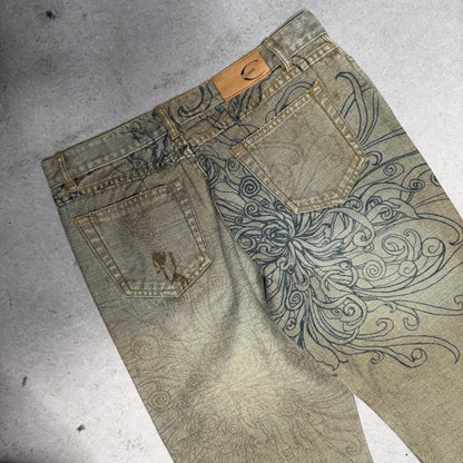 Just Cavalli Archive 2005 Low Waist Bootcut Jeans All Over Floral Print (32 fits M)