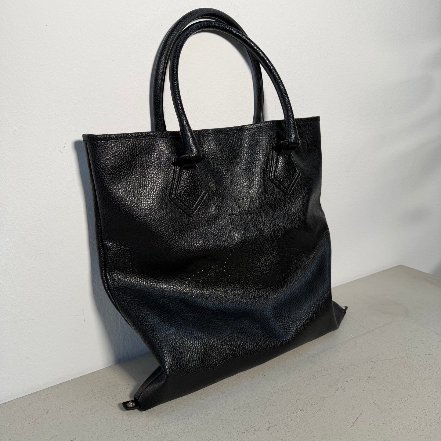 Vivienne Westwood Big Orb Logo Perforated Leather Handbag Tote Bag black