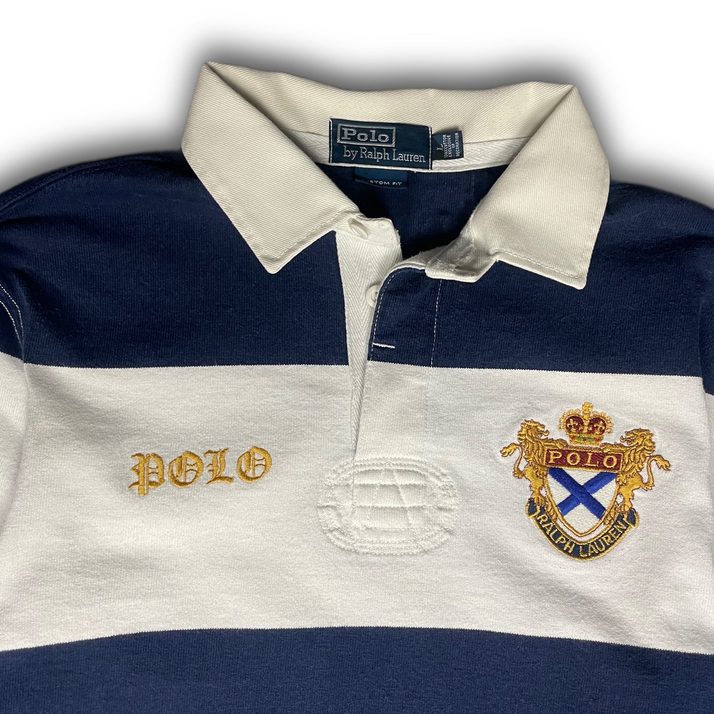 Polo Ralph Lauren 90s Striped Longsleeve Rugby Polo Shirt navy white