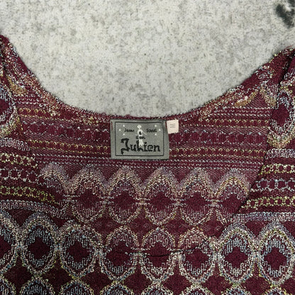 Vintage Tapestry Jacquard Tank Top Boho Brocade Red Gold (M)
