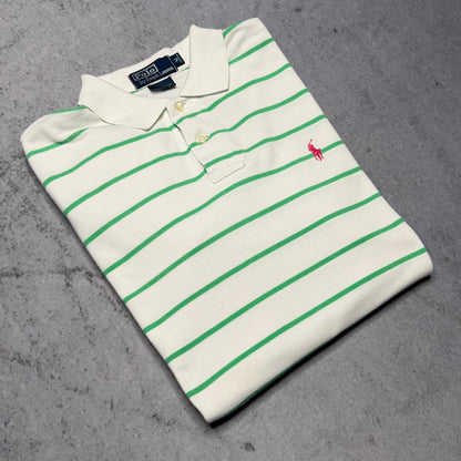 Polo Ralph Lauren 90s Polo Shirt white green striped (M)