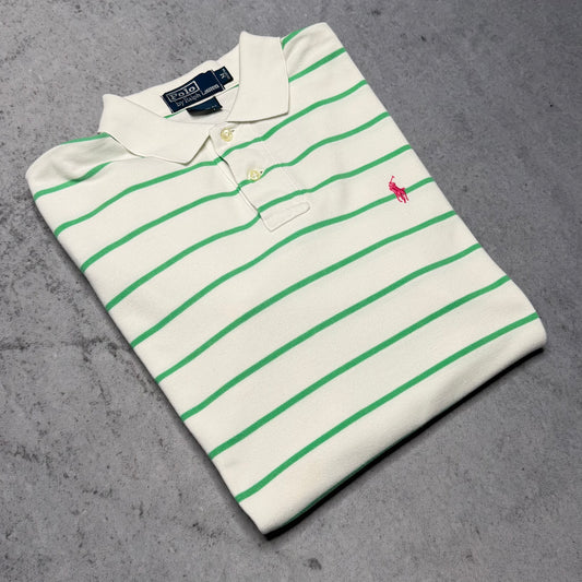 Polo Ralph Lauren 90s Polo Shirt white green striped (M)