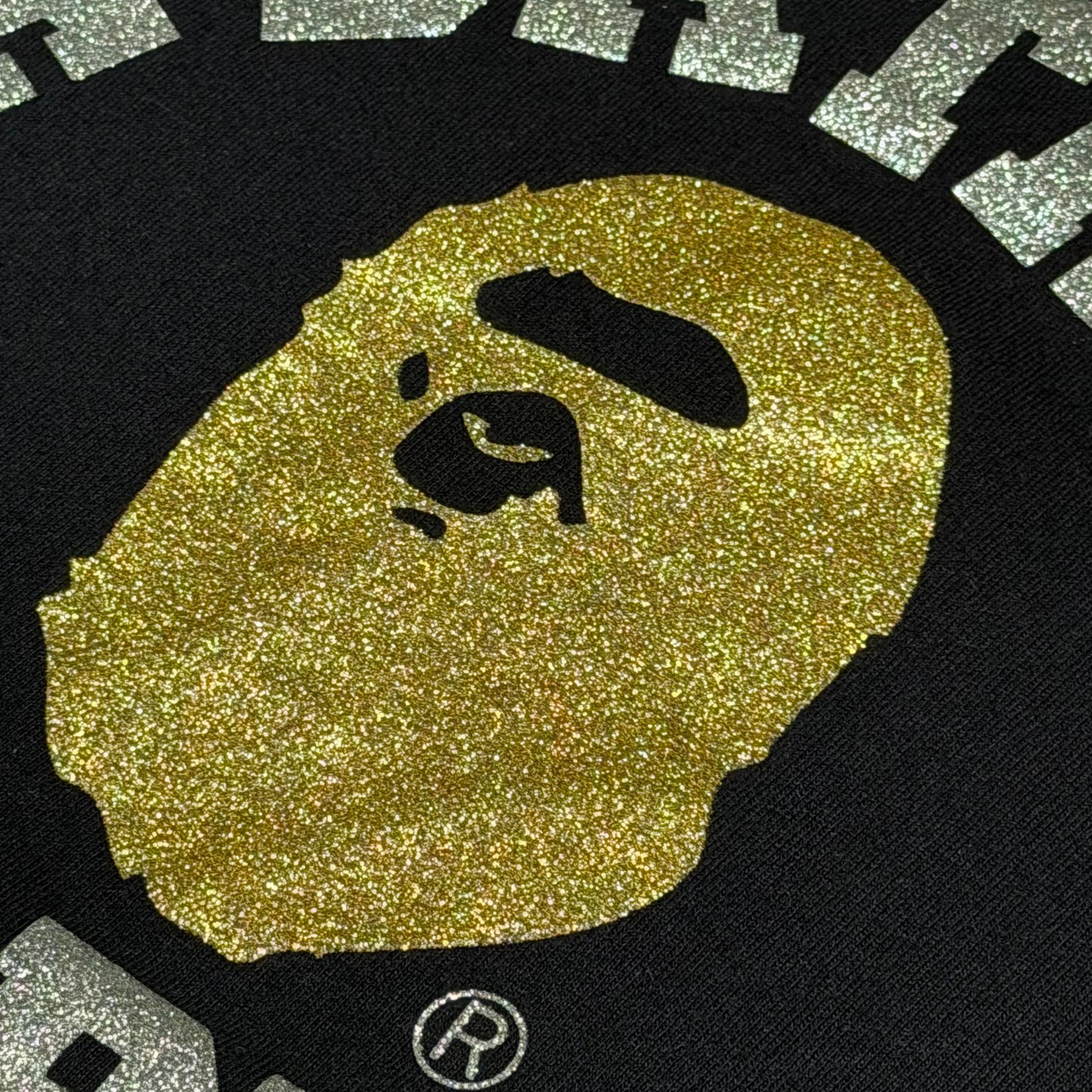 BAPE College Glitter Logo Tee Shirt gold/silver (M)