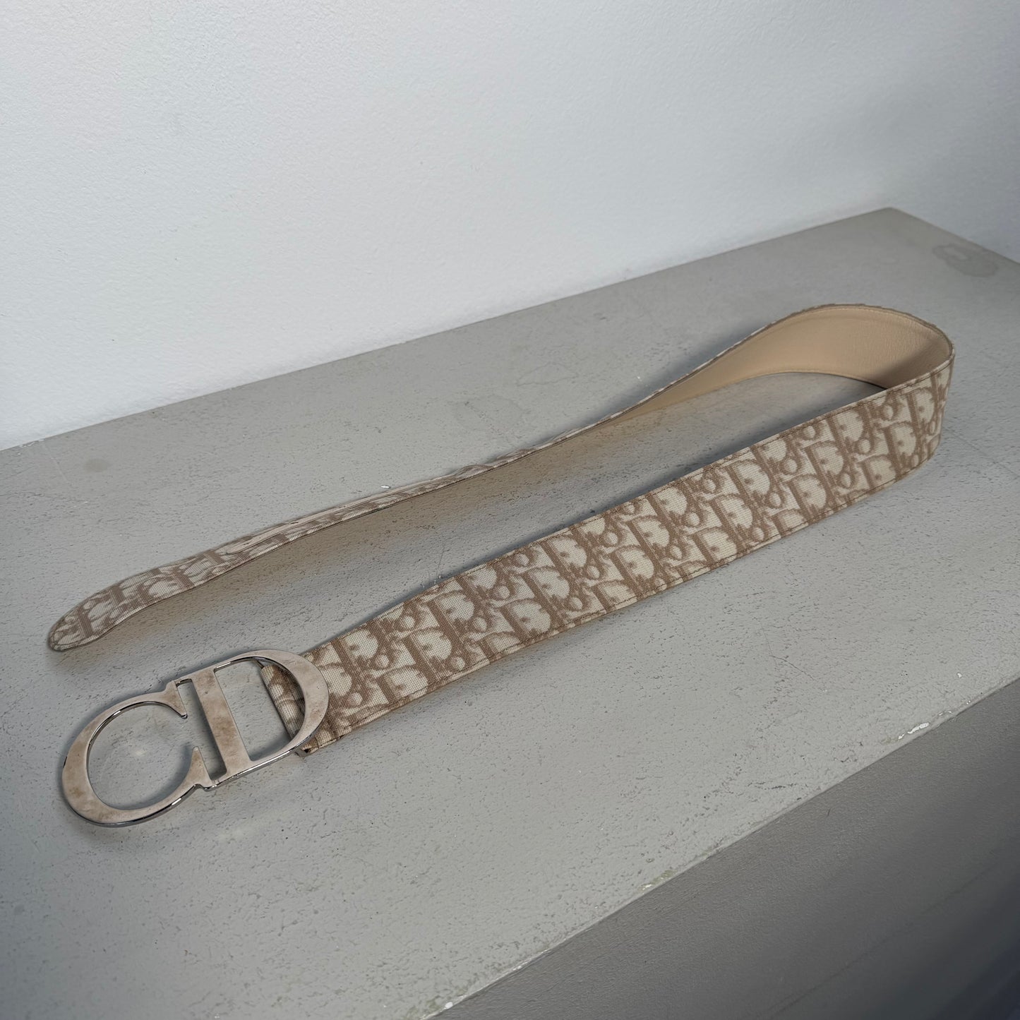 Christian Dior 00s John Galliano Era Monogram Canvas Belt beige white (90)