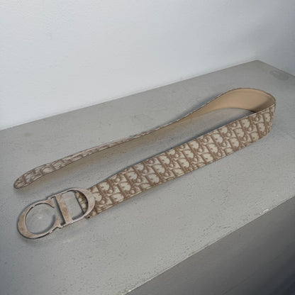 Christian Dior 00s John Galliano Era Monogram Canvas Belt beige white (90)