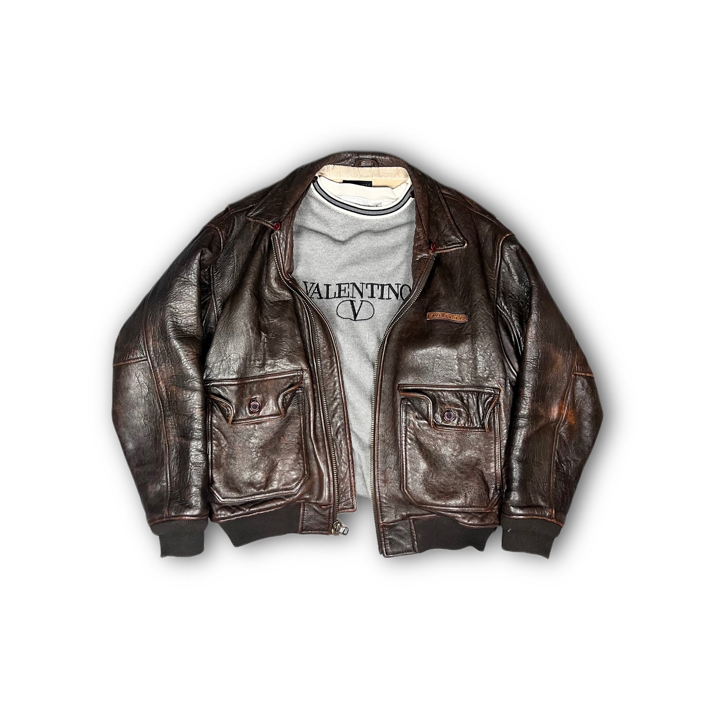 Avirex Vintage Leather Bomber Jacket brown