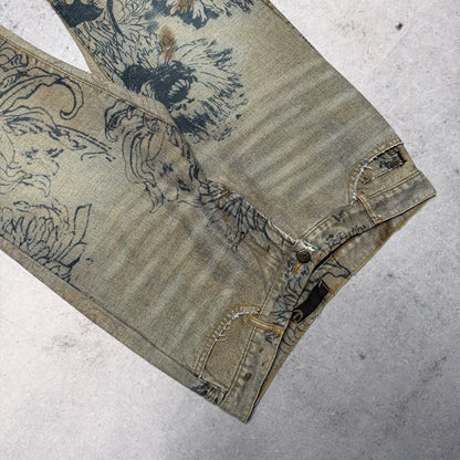 Just Cavalli Archive 2005 Low Waist Bootcut Jeans All Over Floral Print (32 fits M)