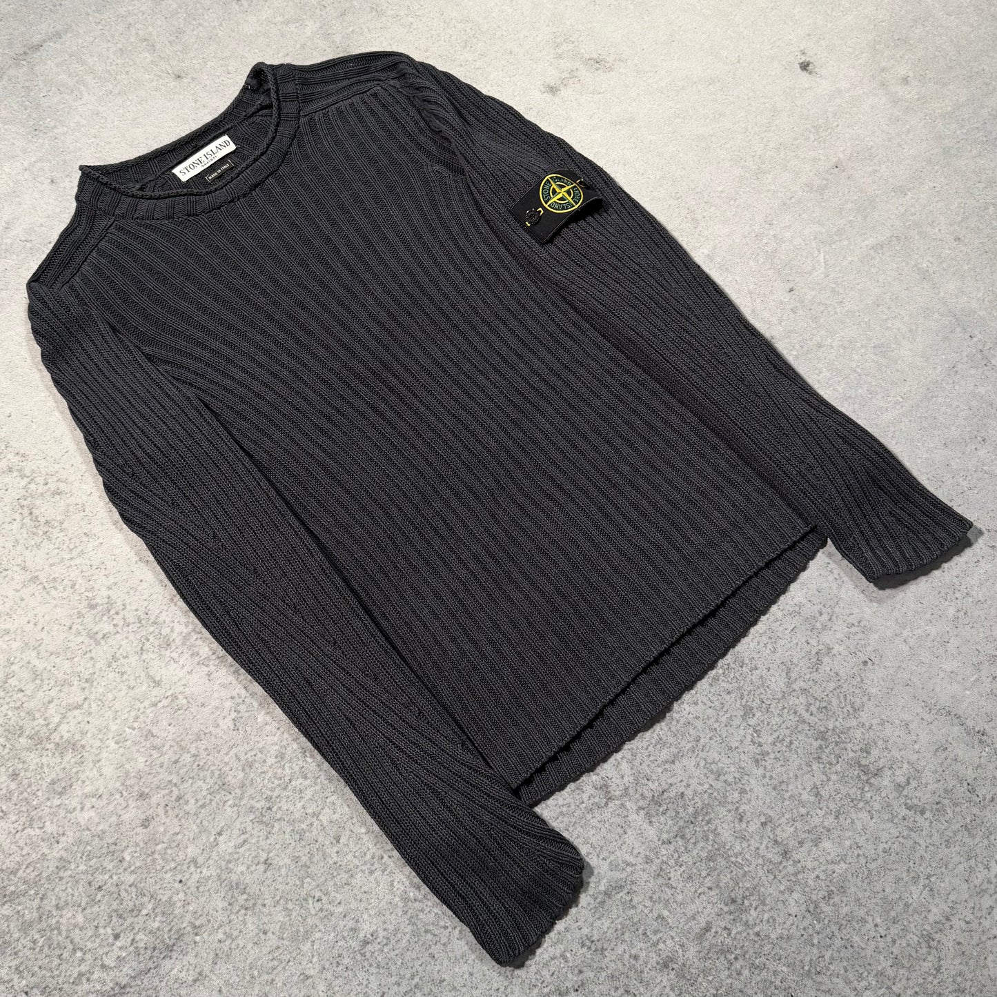 Stone Island 00s Archive Ribbed Crewneck Knit Sweater black (L fits M)