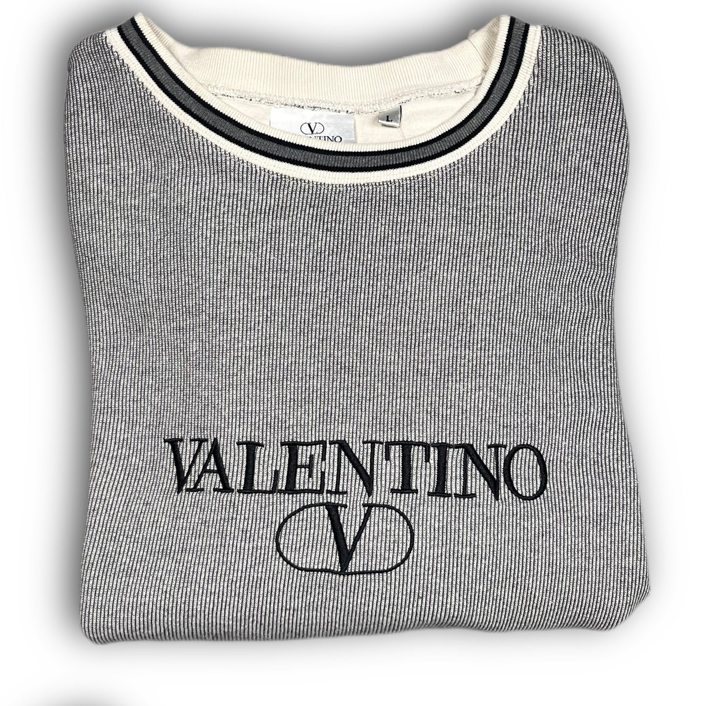 Valentino Vintage Crewneck Knit Sweater Garavani Logo grey