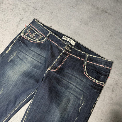Monicas Jeans Y2K Low Waist Jeans Contrast Stitch (Womens XL)
