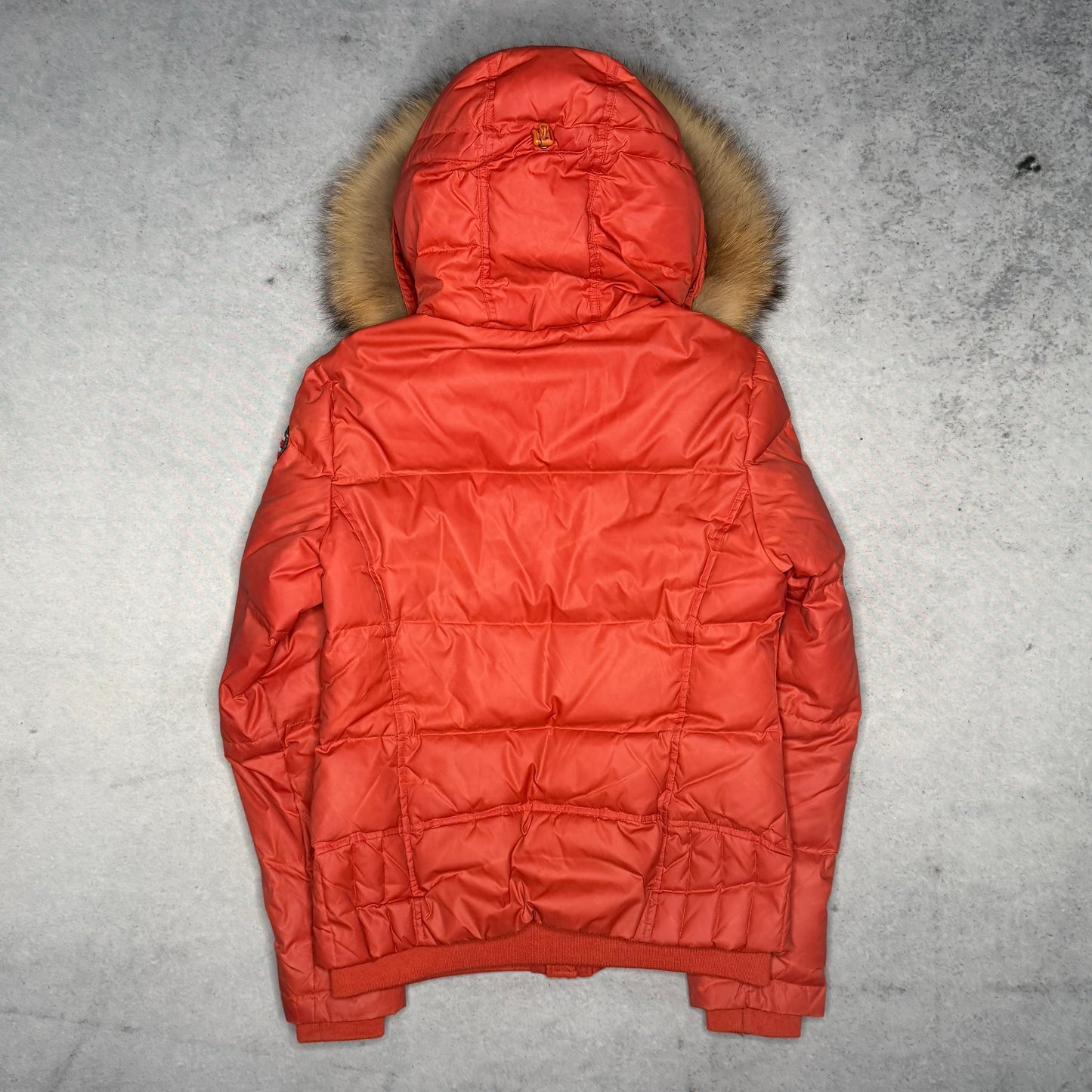 True Religion 00s Bomber Raccoon Fur Puffer Jacket red (fits S)