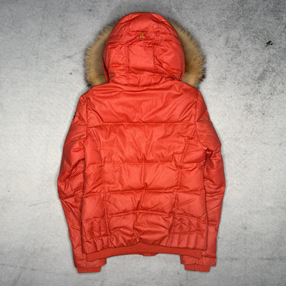 True Religion 00s Bomber Raccoon Fur Puffer Jacket red (fits S)