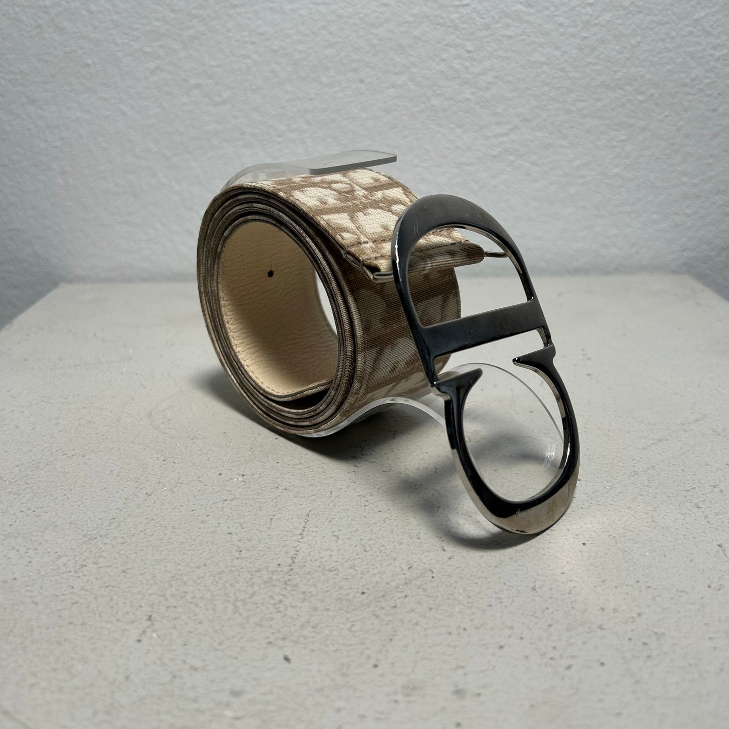 Christian Dior 00s John Galliano Era Monogram Canvas Belt beige white (90)