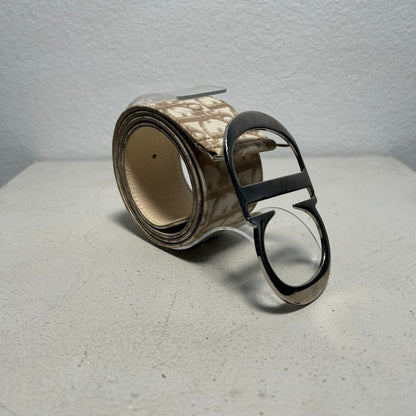 Christian Dior 00s John Galliano Era Monogram Canvas Belt beige white (90)