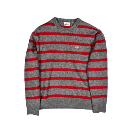 Lacoste Knit Sweater Stripes Vintage grey red