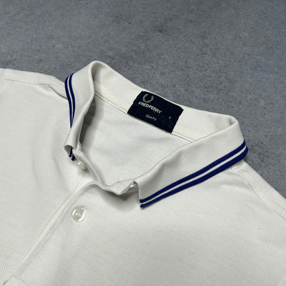 Fred Perry Twin Tipped Pique Polo Shirt White Blue (S)