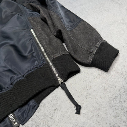 Avirex Vintage Nylon Denim Leather Tactical Bomber Jacket navy grey (L)