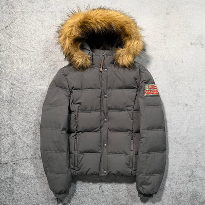 True Religion Hooded Puffer Down Jacket Faux Fur (Womens XL / Fits Mens S)