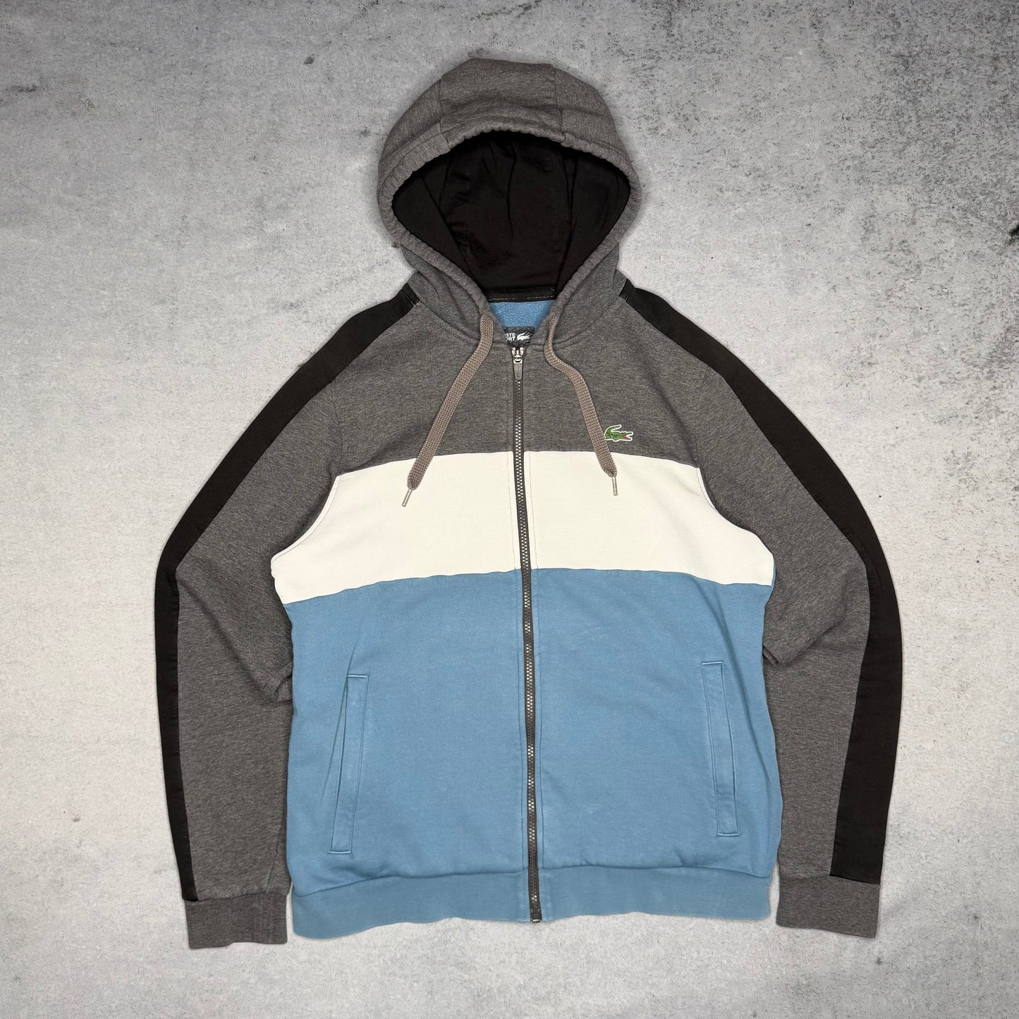 Lacoste 00s Zip Hoodie Color Block grey white blue (M)