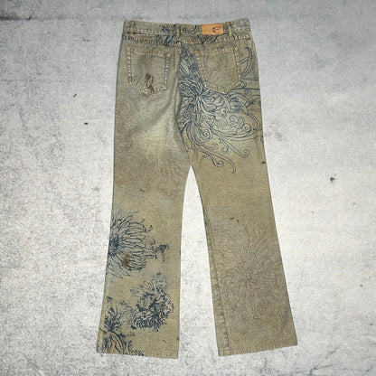 Just Cavalli Archive 2005 Low Waist Bootcut Jeans All Over Floral Print (32 fits M)