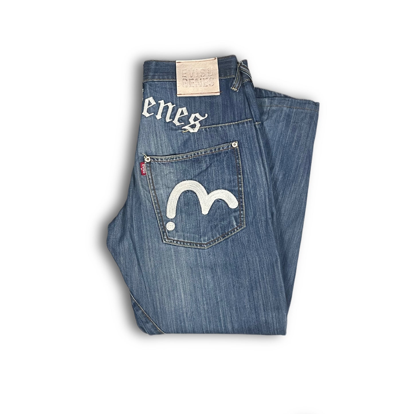 Evisu Genes Jeans Vintage Spell out Back Embroidery
