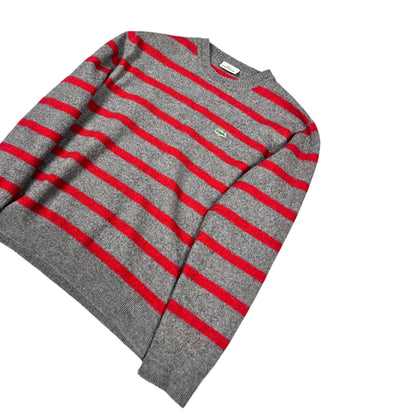 Lacoste Knit Sweater Stripes Vintage grey red