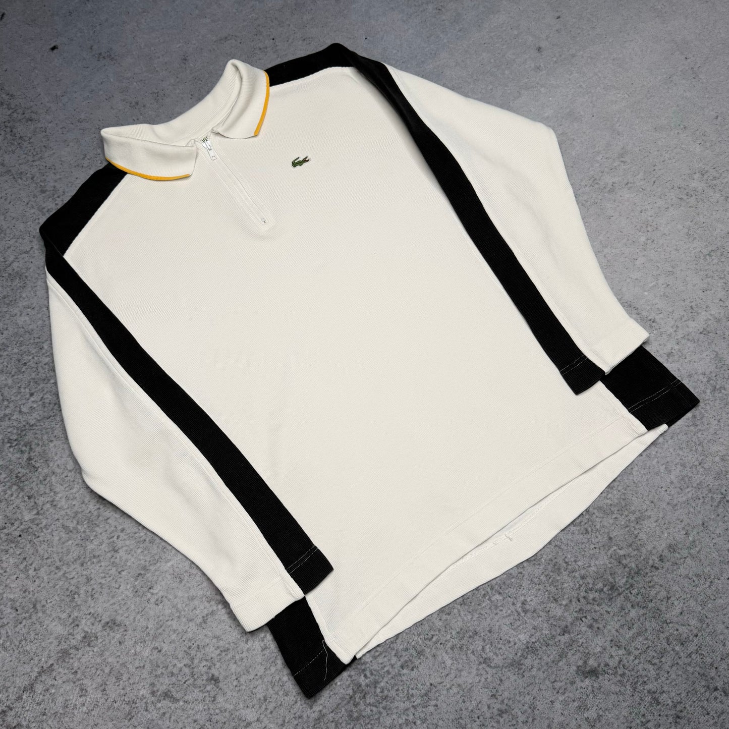 Lacoste Sport 00s Longsleeve Polo Quarter Zip Sweater white black (fits M)