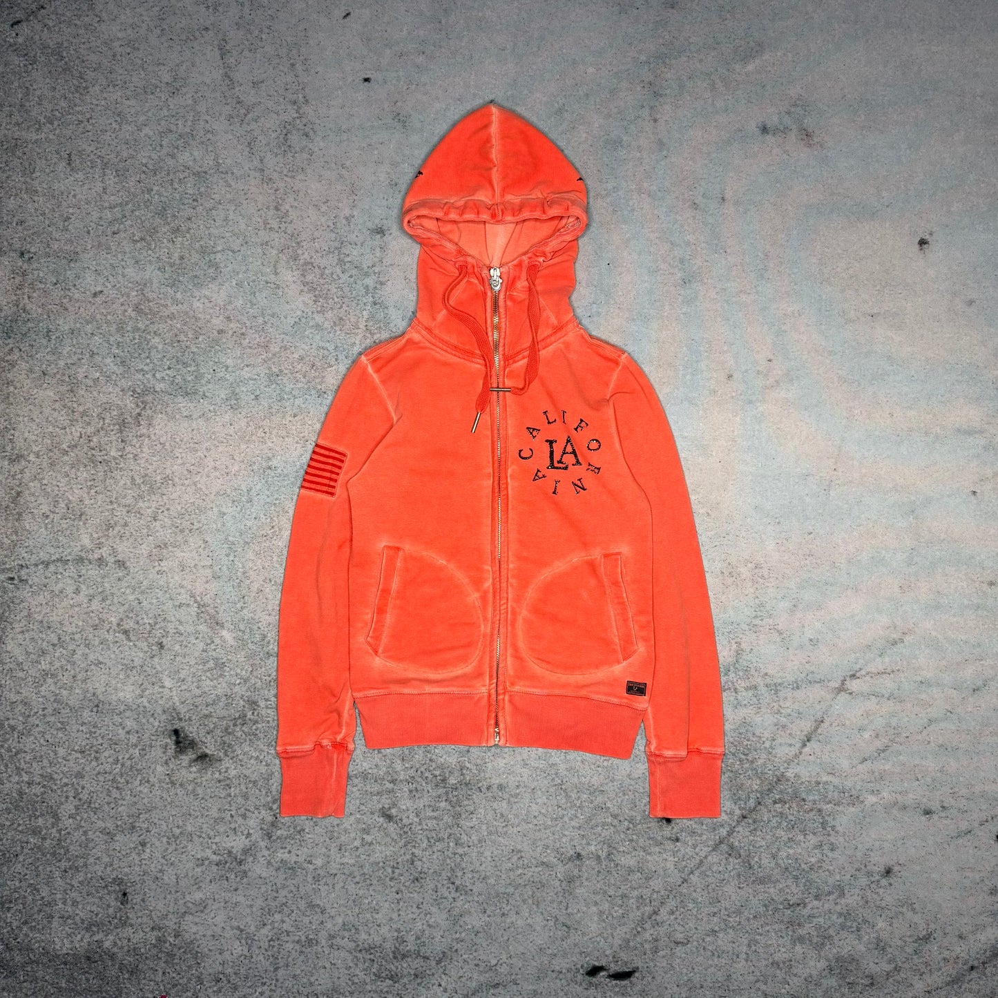 True Religion Vintage Zip Up Hoodie Rhinestone Logo orange (XS)