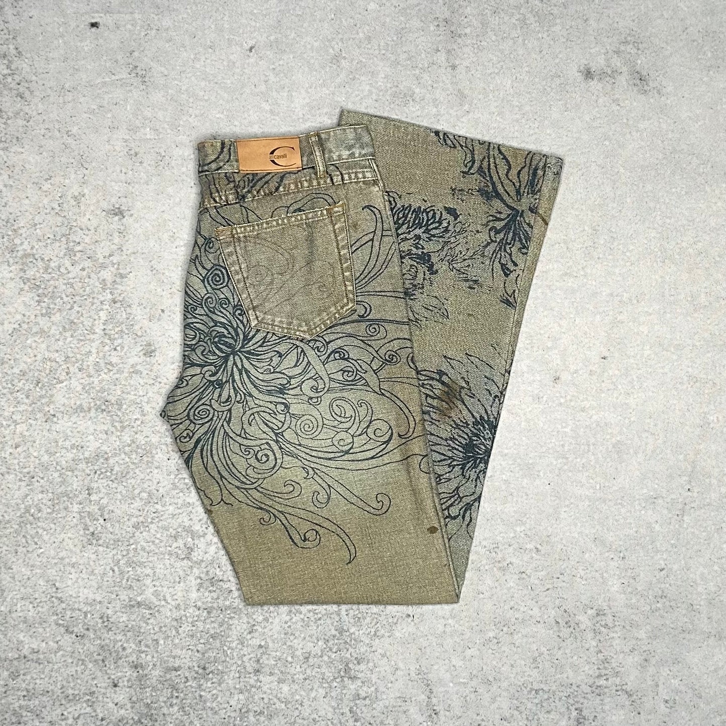 Just Cavalli Archive 2005 Low Waist Bootcut Jeans All Over Floral Print (32 fits M)