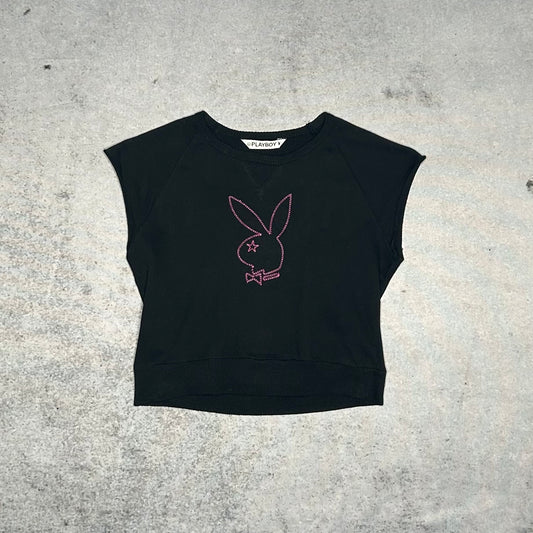 Playboy Vintage Baby Tee Top Womens black pink Made in USA (S)