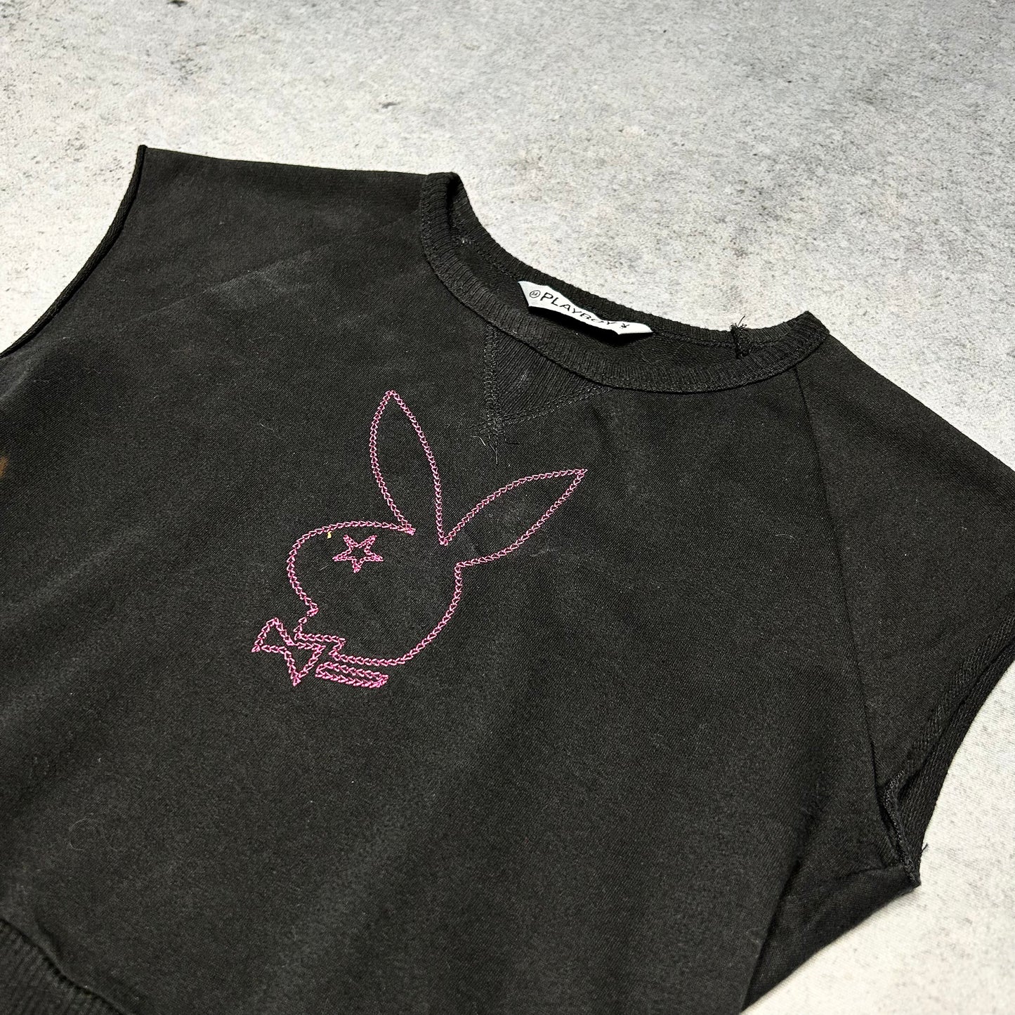 Playboy Vintage Baby Tee Top Womens black pink Made in USA (S)