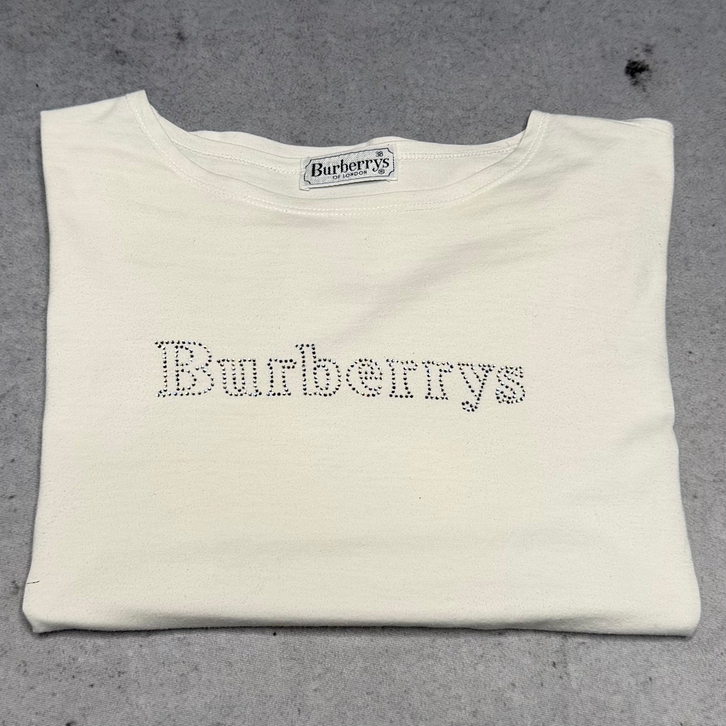 Burberry Vintage Women's Rhinestone Spellout Baby Tee (EU 38)