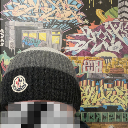Moncler Heavy Knit Beanie "Made in Italy" Grey White